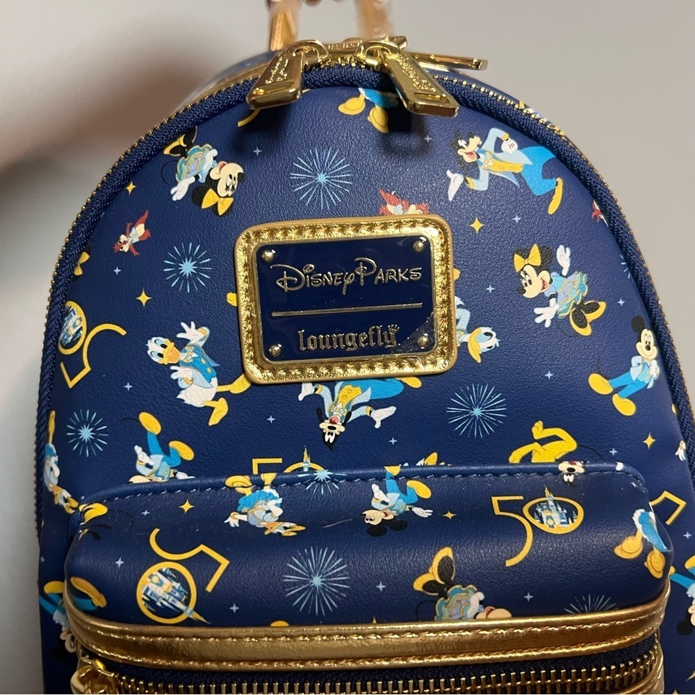 Disney Parks Loungefly Mini Backpack 50th Anniversary Navy Blue Gold NWT - Picture 2 of 6